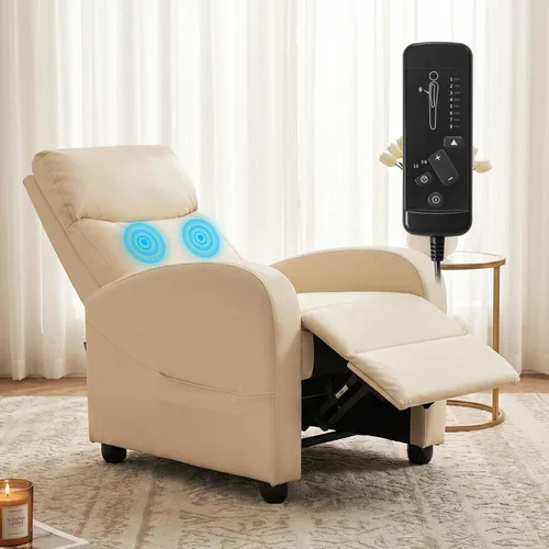 Miniatura 4 de Sweetcrispy Silla reclinable de masaje para adultos, asiento de cine en casa ajustable con soporte lumbar para sala de estar, reclinable de tela