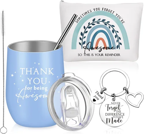Miniatura 10 de Sieral Regalo de agradecimiento para mujeres, vaso de acero inoxidable de 12 onzas, llavero de agradecimiento y bolsa de maquillaje de lona, regalos
