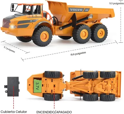 Miniatura 6 de DOUBLE E Volvo RC Camión Volquete de Juguete para Niños, Transportador Articulado, Vehículos de Juguetes de Construcción con Control Remoto