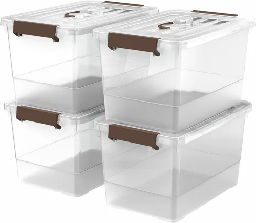 Miniatura 9 de Paquete de 4 contenedores de almacenamiento transparentes de 7 cuartos con tapas con cierre, contenedores de almacenamiento de plástico apilables