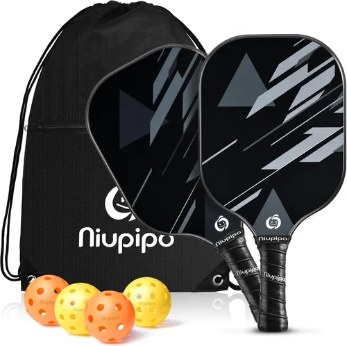 niupipo Pickleball Paddles Set of 2 or 4, USAPA Approved Fiberglass Pickleball Paddle Set with Balls and Bag, Polypropylene Honeycomb Core, ‎B.