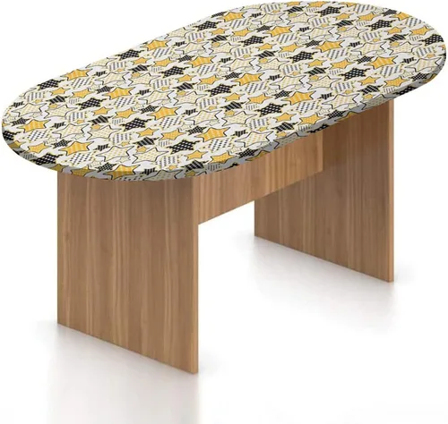 Miniatura 21 de XISUNYA Mantel ovalado ajustable de poliéster elástico, diseño de azulejos geométricos coloridos tradicionales, estampado oriental, se adapta a