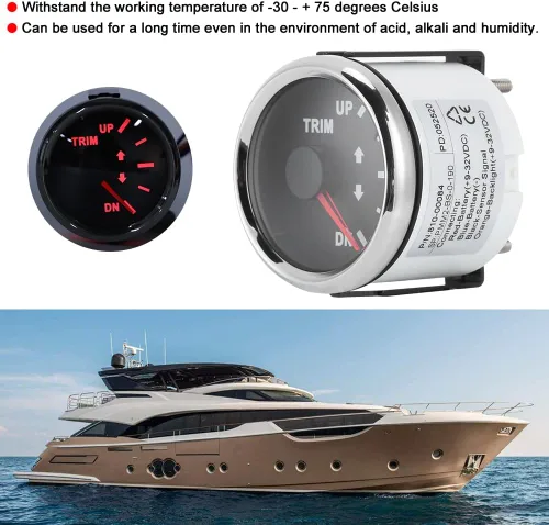 Miniatura 3 de Indicador de inclinación de ajuste de barco de 2.047 in 0 190ohm con retroiluminación roja para motores marinos y grupos electrógenos Dial Marco