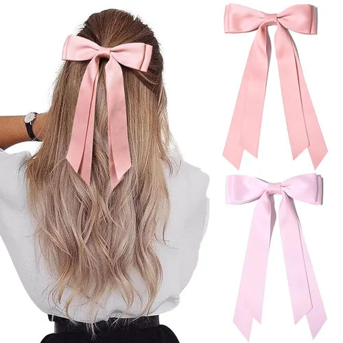 Miniatura 22 de Aileam 2 piezas lazos de cabello de satén sedoso, pinza para cabello, cinta blanca para cabello, sujetador de cola de caballo, accesorios, Blanco