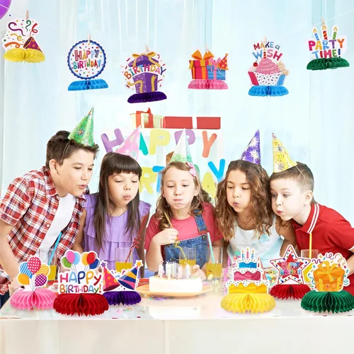 Miniatura 3 de NatNarr 12 piezas de decoración de mesa de cumpleaños, coloridos centros de mesa de feliz cumpleaños, centros de mesa de nido de abeja para niños