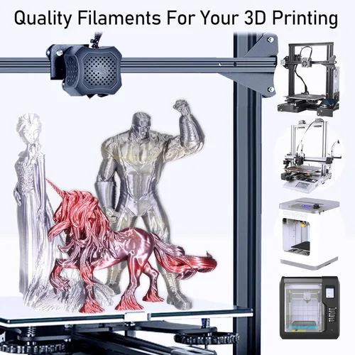Miniatura 5 de MIKA3D Paquete de 6 carretes de 2 hilos de seda para impresora 3D de ácido poliláctico (PLA), cambio de color negro sedoso a