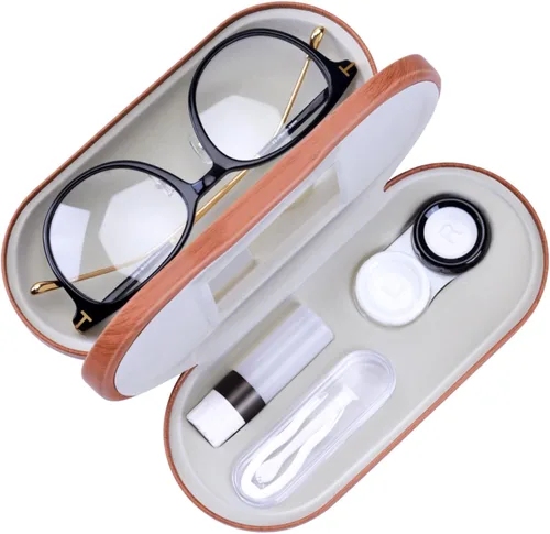 Miniatura 7 de Muf - Estuche portátil 2 en 1 para lentes y lentes de contacto, diseño de doble uso, a prueba de fugas, pinzas y botella con solución incluidas
