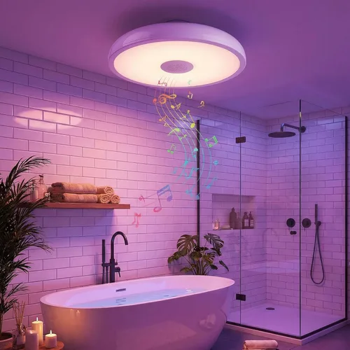 Miniatura 2 de Lámpara de techo impermeable mejorada con música LED con altavoz Bluetooth, certificado FCC UL1598, luz cambiante de color de 18 W con control