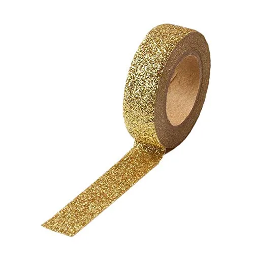 Miniatura 2 de Syntego 2 rollos de cinta Washi con purpurina decorativa para manualidades, autoadhesiva, 0.591 in x 16.4 ft (dorado)