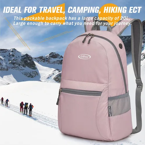 Miniatura 6 de G4Free Mochila Ligera Plegable de 20L para Viajes y Senderismo, Mochila Diurna Plegable para Hombres y Mujeres Rosa
