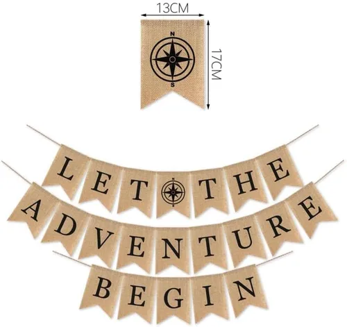 Miniatura 4 de SWYOUN Cartel de arpillera con texto en inglés «Let the Adventure Begin», suministros para fiestas temáticas de viaje, baby shower, graduación