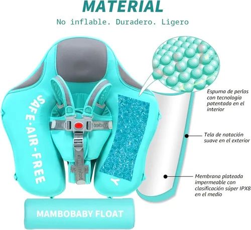 Miniatura 3 de El entrenador de nado Mambobaby más nuevo, no inflable, tamaño mejorado, incluye cola para que nunca se voltee. Toldo con FPS 50+, sólido flotador