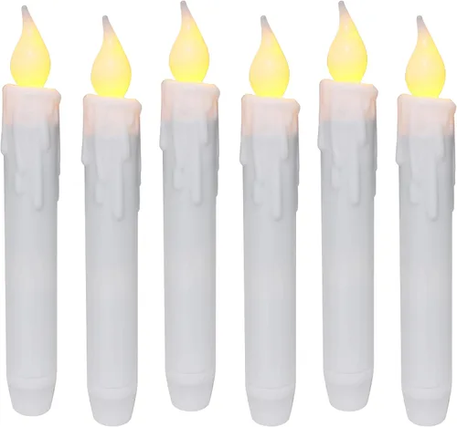 Miniatura 10 de CVHOMEDECO. Velas cónicas parpadeantes LED, velas sin llama con goteo, operadas por batería con temporizador, blancas, 4-3/4 pulgadas, juego de 2