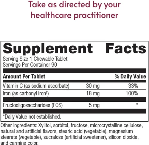 Miniatura 4 de Bariatric Advantage Hierro 18 mg con vitamina C masticable - hierro feronil carbonilo - suave para el estómago - Fresa - 90