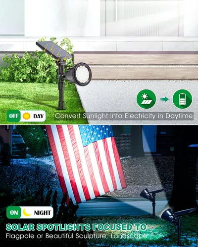 Miniatura 4 de Focos solares para exteriores, focos solares brillantes para paisaje, impermeables, 18 LED, 2 en 1, luz de bandera con energía solar, luces