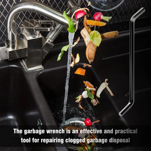 Miniatura 4 de Herramienta de llave de eliminación de basura, piezas de eliminación de basura de metal para fregadero de cocina (negro)