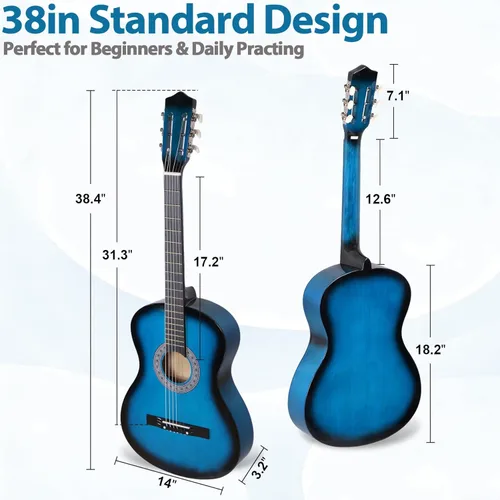 Miniatura 3 de Juego de guitarra acústica de 38 pulgadas para niños, principiantes y amantes de la música, guitarra folclórica de 6 cuerdas con bolsa