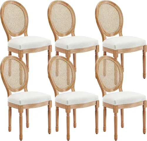 Miniatura 22 de Juego de 2 sillas de comedor francesas con respaldo redondo, sillas de comedor tapizadas de mediados de siglo con patas de madera maciza para Beige