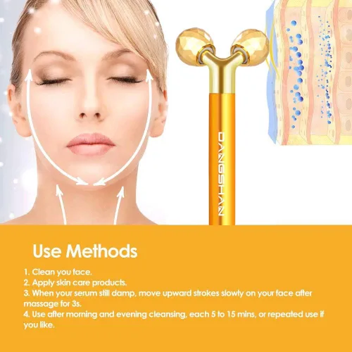 Miniatura 3 de DANGSHAN Masajeador facial eléctrico 2 en 1, masajeador facial dorado de 24 quilates, rodillo 3D y kit de masajeador de rodillo facial