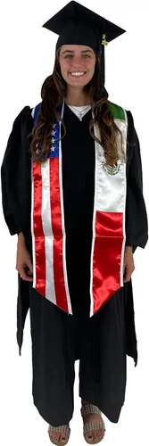 Miniatura 6 de Cappe Diem Estola de banda de graduación de dos banderas (Estados Unidos + Internacional)