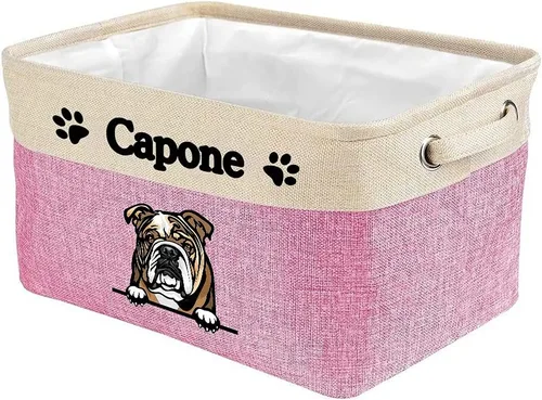 Miniatura 14 de Cesta de almacenamiento plegable personalizada con un bonito perro Bulldog inglés, plegable, de tela resistente, cubo de almacenamiento para Gris