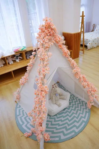 Miniatura 7 de PARTY JOY Guirnalda de flores de cerezo artificial de 47.2 pies para primavera, hogar, boda, fiesta, decoración Kawaii (rosa crema)
