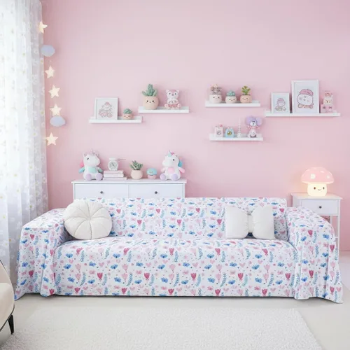 Miniatura 17 de Erosebridal Funda de sofá floral de 71 x 91 pulgadas, diseño de loto, antideslizante, acuarelas, diseño de hojas de flores azules, con pintura