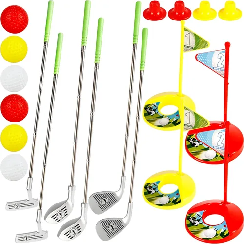 El kit de 24 palos de golf para niños incluye 6 palos de golf retráctiles para niños pequeños, niños y niñas, juego de minigolf ajustable, juguetes