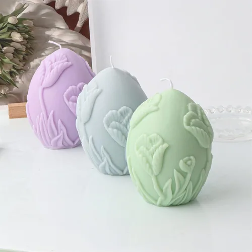 Miniatura 5 de Molde de silicona para vela en forma de huevo con relieve de flores, molde de jabón ovalado, molde de fondant, molde para decorar pasteles