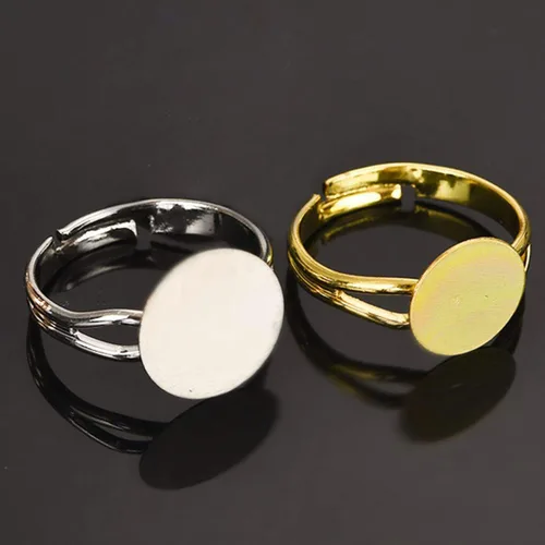Miniatura 2 de LANBEIDE 40 anillos en blanco, chapado en plata, ajustable, plano, de 0.47 pulgadas, base de anillo en blanco (oro + plata)