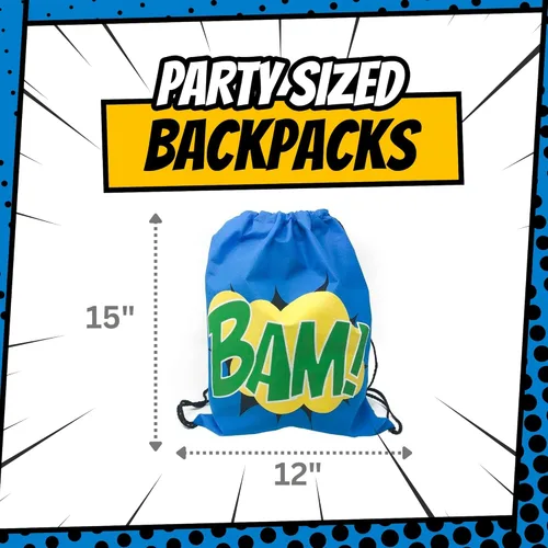 Miniatura 5 de Podzly - 12 bolsas de superhéroes con cordón para fiestas - Lindas mochilas con cincha para niños, niñas, niños - Bolsas de regalo de cumpleaños