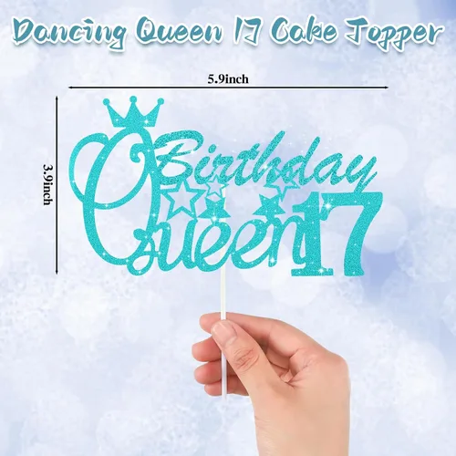 Miniatura 2 de Crowye Decoraciones de cumpleaños número 17, corona de tiara de 17 años, banda, decoración para tartas, velas, suministros para fiestas, regalos Azul