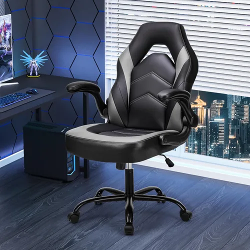 NEWBULIG Silla de escritorio para computadora y juegos - Soporte lumbar ergonómico grande y alto con reposabrazos abatibles y ruedas giratorias de