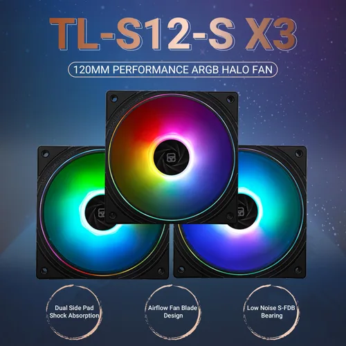 Miniatura 2 de Thermalright TL-S12-S X3 - Ventilador de CPU PWM, efecto de luz de apertura fina, conector PWM de 4 pines con efectos de luz ARGB, ventilador