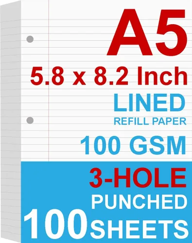 Papel de relleno A5, repuestos para planificador de 3 agujeros, organizador, papel de carpeta de hojas sueltas, 100 hojas/200 páginas, rayado,