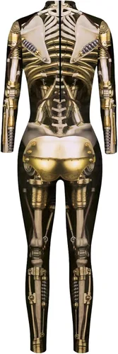 Miniatura 4 de Enterizo de mujer con estampado de esqueleto de robot mecánico 3D para Halloween, disfraz de cosplay Cadena de oro