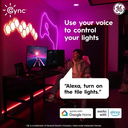Miniatura 6 de Cync GE Dynamic Effects - Luces LED hexagonales inteligentes con WiFi que cambian de color, paneles de luz de pared para decoración de habitación
