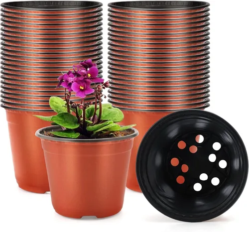 Miniatura 9 de KINGLAKE 100 piezas de plantas de plástico de 6 pulgadas, macetas de vivero, plantas de semillero, contenedor de plantas de flores, macetas de Negro