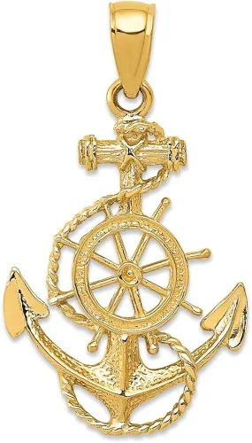 Colgante de ancla y rueda de oro amarillo sólido de 14 quilates, 1.181in x 0.669in, regalos de joyería para mujeres, esposa, mamá, regalos para