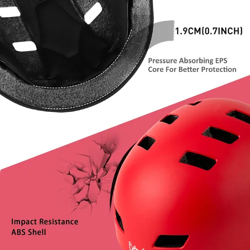 Miniatura 5 de Casco de bicicleta en 3 tallas para adolescentes, niños, jóvenes, adultos, Bavilk Casco de monopatín ajustable multideporte para bicicleta, Rojo mate