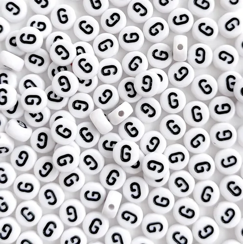 Miniatura 11 de 100 cuentas de letra, cuentas redondas blancas acrílicas del alfabeto de 0.157 x 0.276 pulgadas (0.157 x 0.276 in), cuentas vocales de letra A