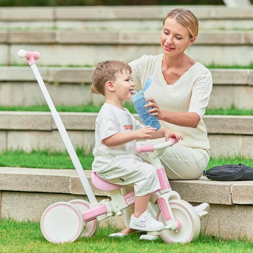 Miniatura 7 de XIAPIA Triciclo para niños pequeños de 1 a 3 años, bicicleta de equilibrio 5 en 1 con pedal extraíble, juguetes de triciclo de empuje con varilla