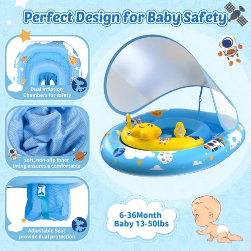 Miniatura 2 de Flotador de piscina para bebés con toldo UPF50+, flotadores inflables para piscina para niños, flotador de natación infantil con consola