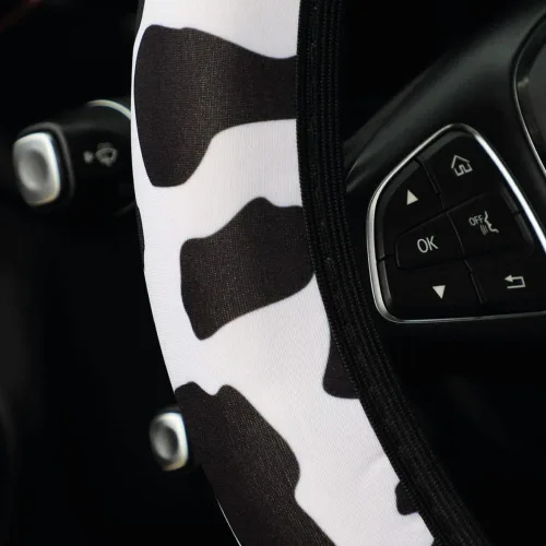 Miniatura 5 de Zadin - Juego de 4 piezas de fundas para volante con estampado de vaca con 2 portavasos para automóvil y llavero, funda universal antideslizante