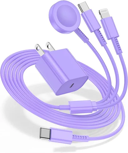 Miniatura 8 de Cargador para Apple Watch de carga rápida, cable de carga múltiple 3 en 1 con cargador USB C de 20 W, cable de carga iWatch de 3 pies para iWatch