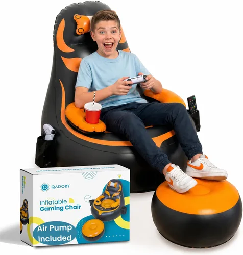 Silla inflable para juegos para niños, soporta hasta 300 libras, incluye bomba de aire, soporte para tazas, 2 bolsillos, asiento de puf duradero,