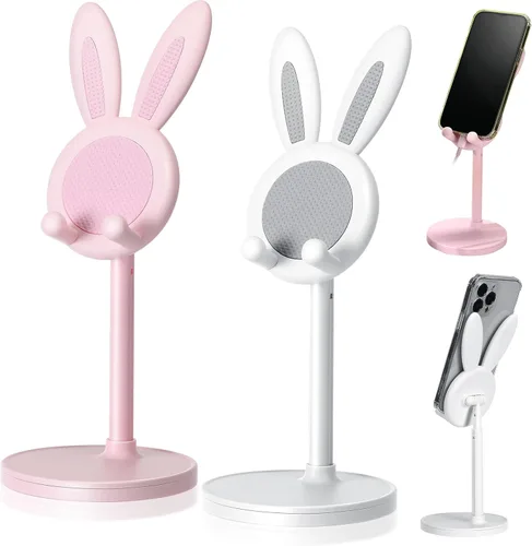 Miniatura 11 de Kathfly Paquete de 2 bonitos soportes para teléfono, soporte ajustable para teléfono de conejito para escritorio, soporte Kawaii, accesorios