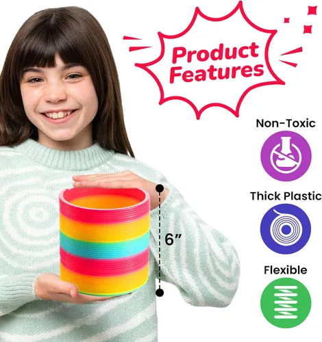 Miniatura 2 de Bedwina Jumbo Rainbow Spring Coil Toy - Bobina de resorte gigante de plástico de 6 pulgadas para niños, juguetes de primavera grandes para niños