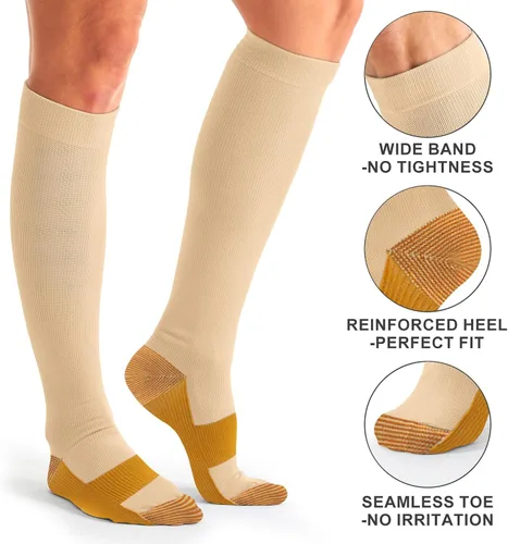 Miniatura 96 de Paquete de 3 pares de calcetines de compresión médica para mejorar la circulación de mujeres y hombres, para correr, hacer deporte y amamantar