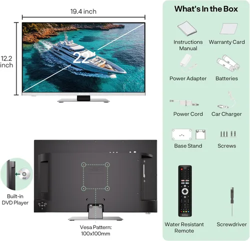 Miniatura 7 de SYLVOX TV de 12 voltios, TV inteligente RV de 22 pulgadas con reproductor de DVD 1080P Full HD, amplio ángulo de visión, sintonizador ATSC, HDMI